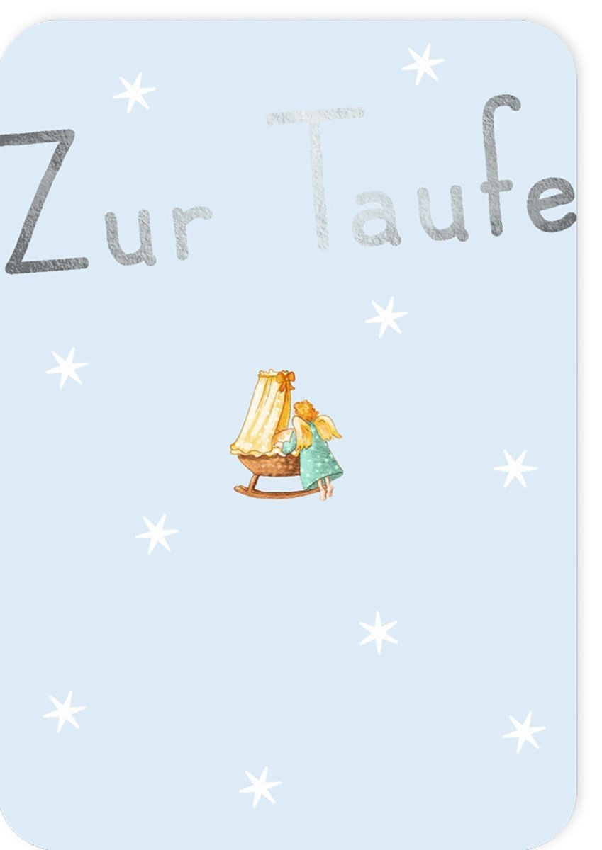 Taufkarte zur Taufe - Engel & Wiege Motiv, Babykarte mit christlichen Wünschen für Babyparty und Taufgeschenk