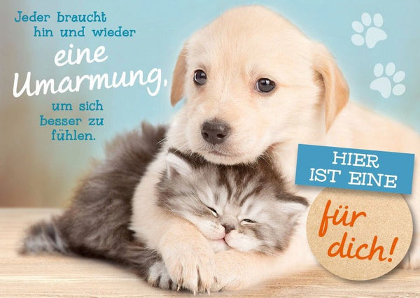 Tierpostkarte: Herzerwärmender Freundschaftsspruch - Eine Umarmung für die Seele