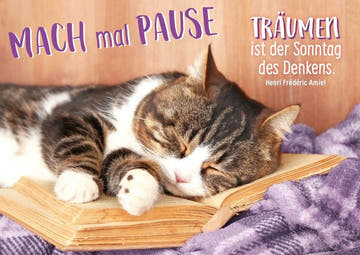 Tierpostkarte mit Lebensweisheit: Gönn dir eine Pause – Träumen ist der Sonntag des Denkens