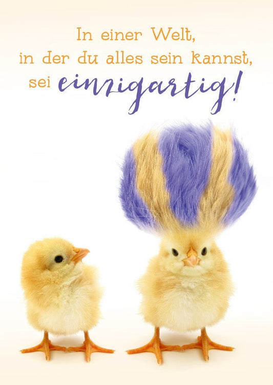 Tierpostkarte mit Lebensweisheit: Sei einzigartig in einer Welt voller Möglichkeiten