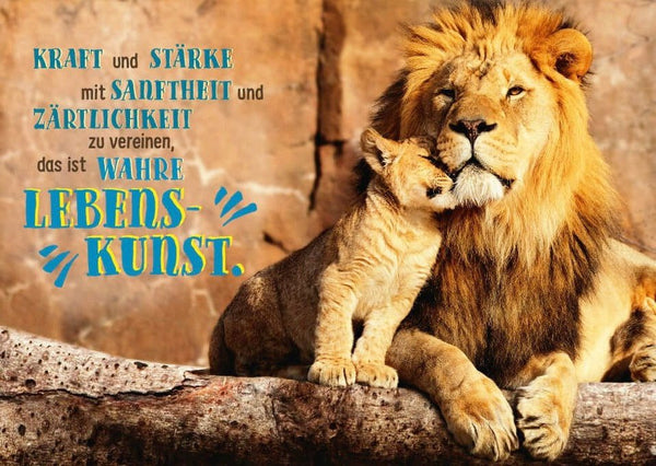 Tierpostkarte mit Lebensweisheit: Stärke und Sanftheit vereint