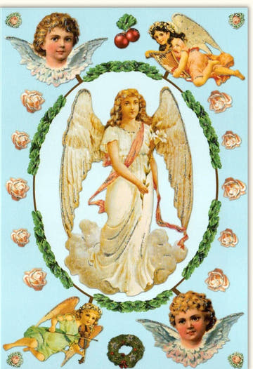 Traditionelle Weihnachtskarte Engel - Vintage Design mit Rosenkranz & Mistelzweig, Himmlische Details für Festliche Grüße