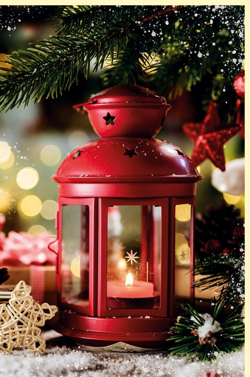 Traditionelle Weihnachtskarte – Festliche Grüße mit Glitzerbaum, Schnee & Tannenzweig für Familie und Freunde