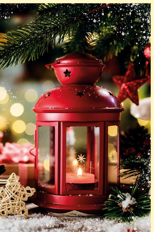 Traditionelle Weihnachtskarte – Festliche Grüße mit Glitzerbaum, Schnee & Tannenzweig für Familie und Freunde