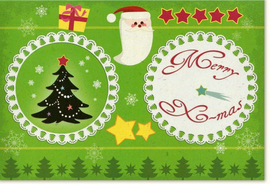 Traditionelle Weihnachtskarte im Retro - Design: Grüner Weihnachtsbaum & Schneemann - Vintage X - Mas Gruß