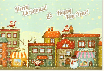 Traditionelle Weihnachtskarte im Retro - Stil - Festliche Grüße mit Vintage Wintermotiven und Santa für besinnliche Feiertage