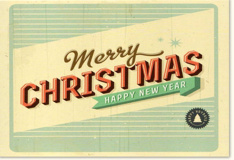 Traditionelle Weihnachtskarte im Retro - Stil: "Merry Christmas & Happy New Year" - Vintage Design für festliche Grüße