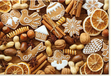 Traditionelle Weihnachtskarte - Winterliches "Merry Christmas" Motiv mit Gebäck & Gewürzen