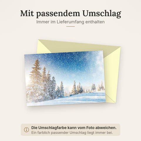 Traditionelle Weihnachtskarte "Winterzauber" - Schneetannen & Sternenhimmel, Blaue Winterlandschaft