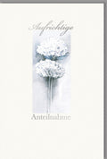 Trauerkarte mit weißen Blumen und Schriftzug 