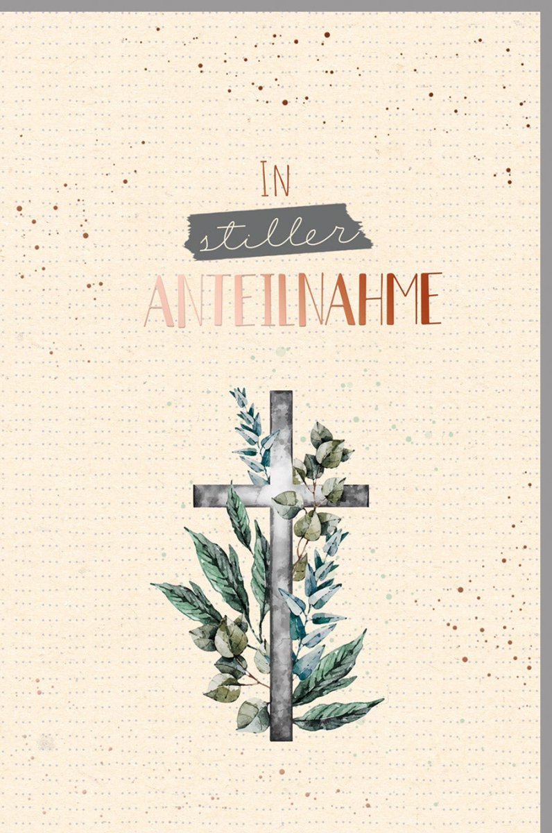 Trauerkarte "Anteilnahme" - Kondolenzkarte aus Zuckerrohrpapier, Kreuz & Blumen Design, einfühlsamer Spruch von Skorpion Green Line in Beige