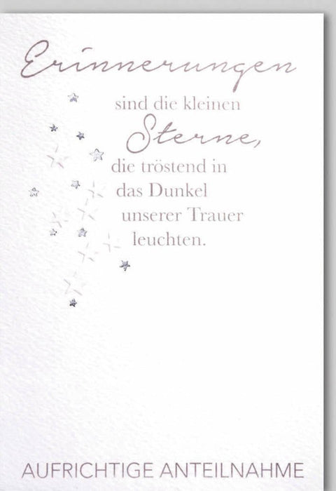 Trauerkarte Anteilnahme – Sterne mit Trostspruch in elegantem, schlichtem Design