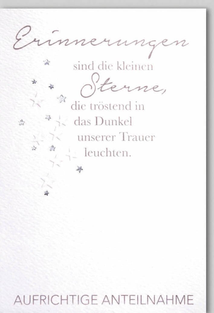 Trauerkarte Anteilnahme – Sterne mit Trostspruch in elegantem, schlichtem Design