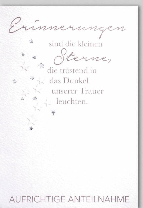 Trauerkarte Anteilnahme – Sterne mit Trostspruch in elegantem, schlichtem Design