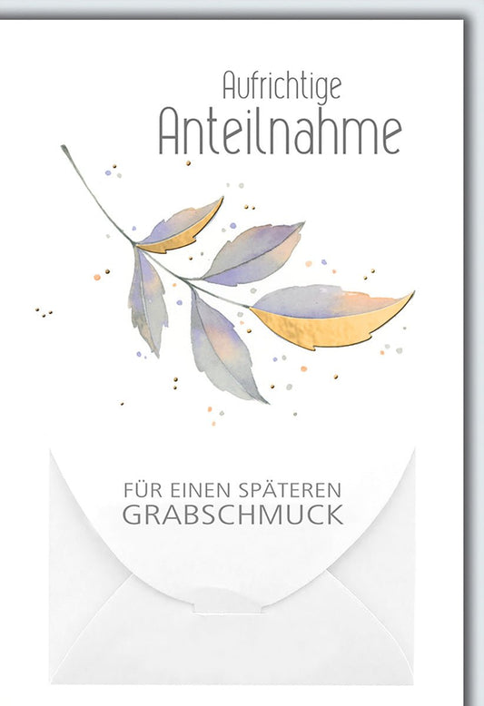 Trauerkarte Aufrichtige Anteilnahme – Aquarell Blätter mit dezenter Farbgebung