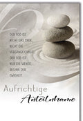 Trauerkarte Aufrichtige Anteilnahme – Zen-Steine mit inspirierendem Spruch in sanften Tönen