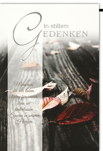Trauerkarte Beileid Anteilnahme - Elegante Karte mit Holzdesign & Herbstblättern für Trost und Erinnerungen