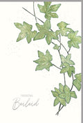 Trauerkarte Beileid Kondolenz - Elegante Naturkartonkarte mit Silberfolie, Blindprägung & grünen Blätterzweigen für stilvolles Mitgefühl