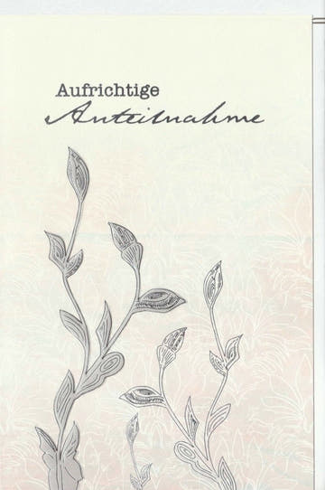 Trauerkarte - Beileidskarte mit Skorpion - Motiv, elegantes Blumendesign für stilvolle Kondolenz und Anteilnahme