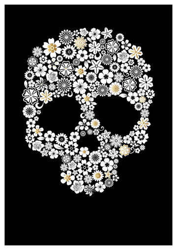 Trauerkarte Blumen Totenkopf Kunstpostkarte schwarz weiß modern stilvoll Beileidskarte außergewöhnliches Design Trauergruß Postkarte
