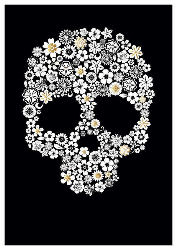 Trauerkarte Blumen Totenkopf Kunstpostkarte schwarz weiß modern stilvoll Beileidskarte außergewöhnliches Design Trauergruß Postkarte