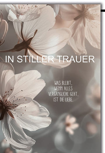 Trauerkarte Blumenmotiv – Zarte Kirschblüten mit einfühlsamem Zitat in Sepiatönen