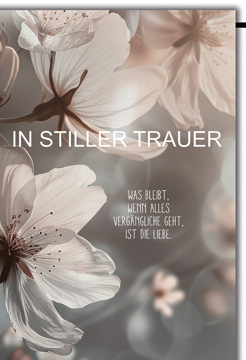 Trauerkarte Blumenmotiv – Zarte Kirschblüten mit einfühlsamem Zitat in Sepiatönen