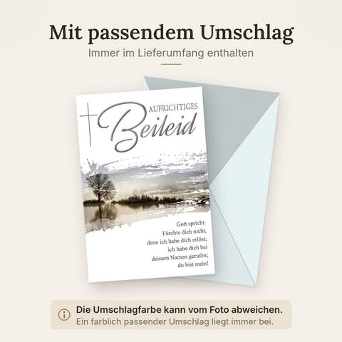 Trauerkarte Christlich – Landschaft mit Baum und Bibelzitat in sanften Farben