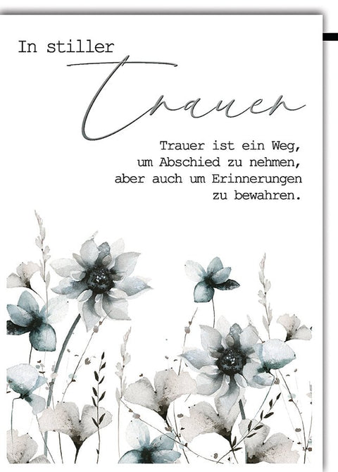 Trauerkarte Elegant – Aquarell - Blumen mit einfühlsamem Abschiedszitat