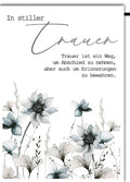 Trauerkarte Elegant – Aquarell-Blumen mit einfühlsamem Abschiedszitat