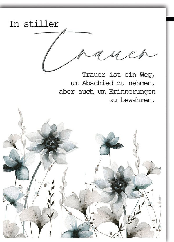 Trauerkarte Elegant – Aquarell-Blumen mit einfühlsamem Abschiedszitat
