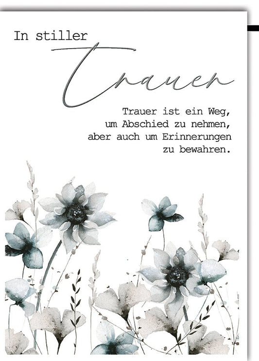 Trauerkarte Elegant – Aquarell - Blumen mit einfühlsamem Abschiedszitat