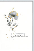 Trauerkarte Elegant – Graue Mohnblume mit goldenen Akzenten und stilvollem Schriftzug