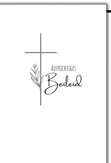 Trauerkarte Elegant – Kreuz mit Blume und minimalistischer Schwarz - Weiß - Grafik