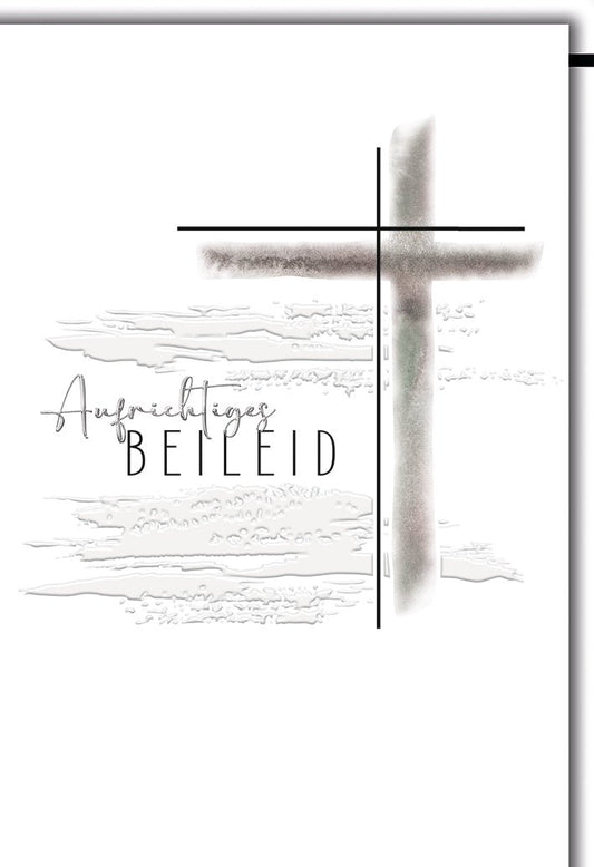 Trauerkarte Elegant – Kreuz mit Schriftzug in minimalistischer Grautönung