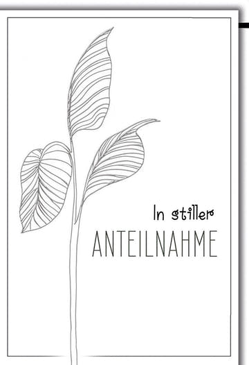 Trauerkarte Elegant – Minimalistische Pflanze mit feiner Linienzeichnung und Schriftzug