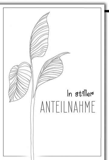 Trauerkarte Elegant – Minimalistische Pflanze mit feiner Linienzeichnung und Schriftzug
