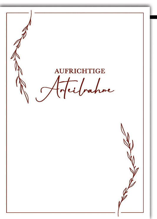 Trauerkarte Elegant – Minimalistische Ranken in Rot mit stilvollem Schriftzug