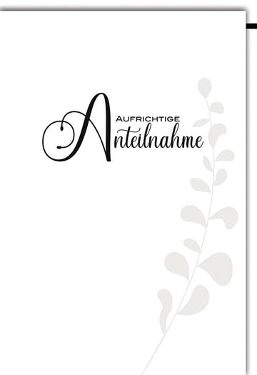 Trauerkarte Elegant – Schlichtes Blattmotiv mit stilvollem Schriftzug in Schwarz - Weiß
