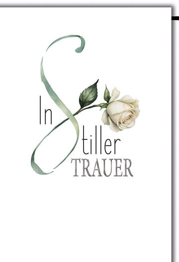 Trauerkarte Elegant – Weiße Rose mit stilvollem Schriftzug in Aquarell - Optik