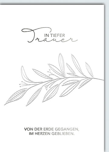 Trauerkarte Elegant – Zarte Zweige mit handgeschriebenem Schriftzug in Schwarz - Weiß