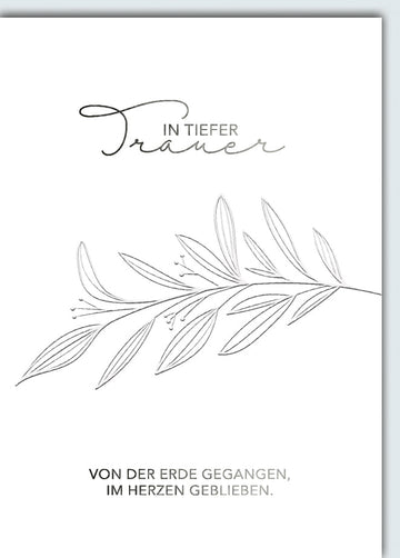 Trauerkarte Elegant – Zarte Zweige mit handgeschriebenem Schriftzug in Schwarz - Weiß