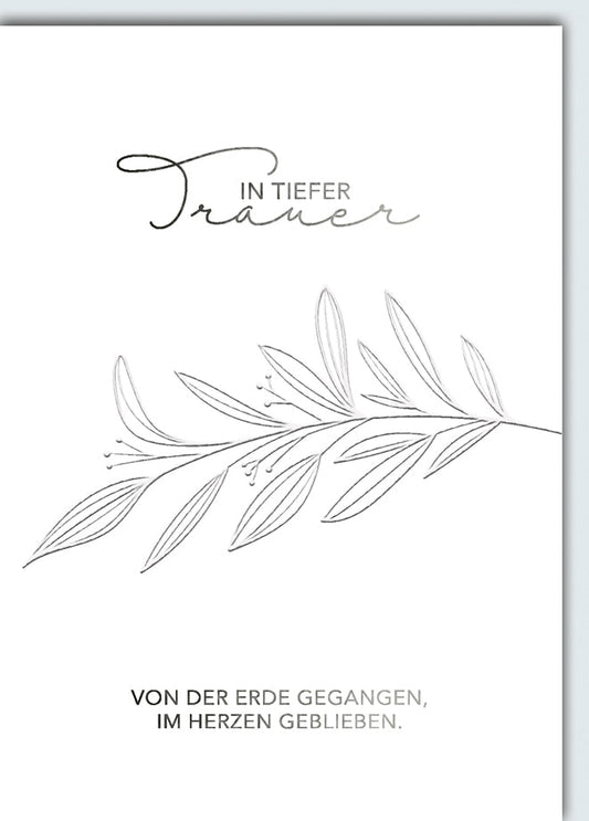Trauerkarte Elegant – Zarte Zweige mit handgeschriebenem Schriftzug in Schwarz - Weiß