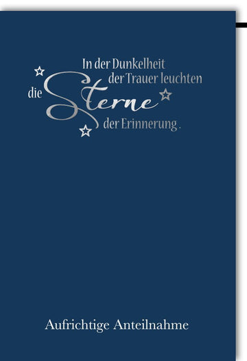 Trauerkarte - Elegante Beileidskarte in Dunkelblau mit Sternenmotiv, Ausdruck von Mitgefühl und Erinnerung für Angehörige und Freunde