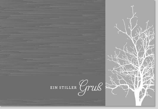 Trauerkarte - Elegante Kondolenzkarte mit Baum - Motiv, Dezente Naturkarte für Anteilnahme und Abschied, Hochwertige Grußkarte in Grau für Erwachsene