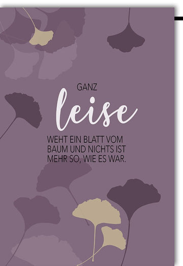 Trauerkarte - Eleganter Naturkarton mit Blattdesign und einfühlsamem Spruch für stille Abschiedsmomente und Gedenken im Trauerfall