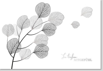 Trauerkarte - Elegantes Baum - und Blätterdesign, Einfühlsame Gedenkkarte in Schwarz - Weiß für Abschied und Trauerfälle