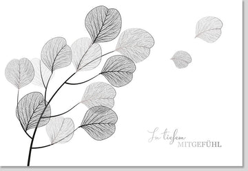 Trauerkarte - Elegantes Baum - und Blätterdesign, Einfühlsame Gedenkkarte in Schwarz - Weiß für Abschied und Trauerfälle