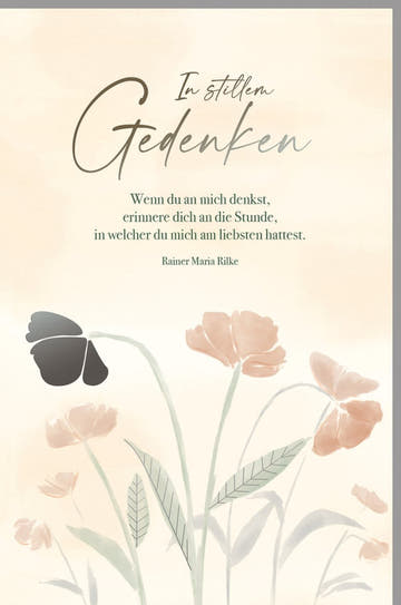Trauerkarte - Elegantes Gedenken mit Metallicfolie, Blumen & Skorpion, Rilke Zitat, Beige für Anteilnahme im Abschied