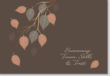 Trauerkarte - Elegantes Naturdesign mit Blättern und Ast in Braun und Gold für stilvolle Abschiede